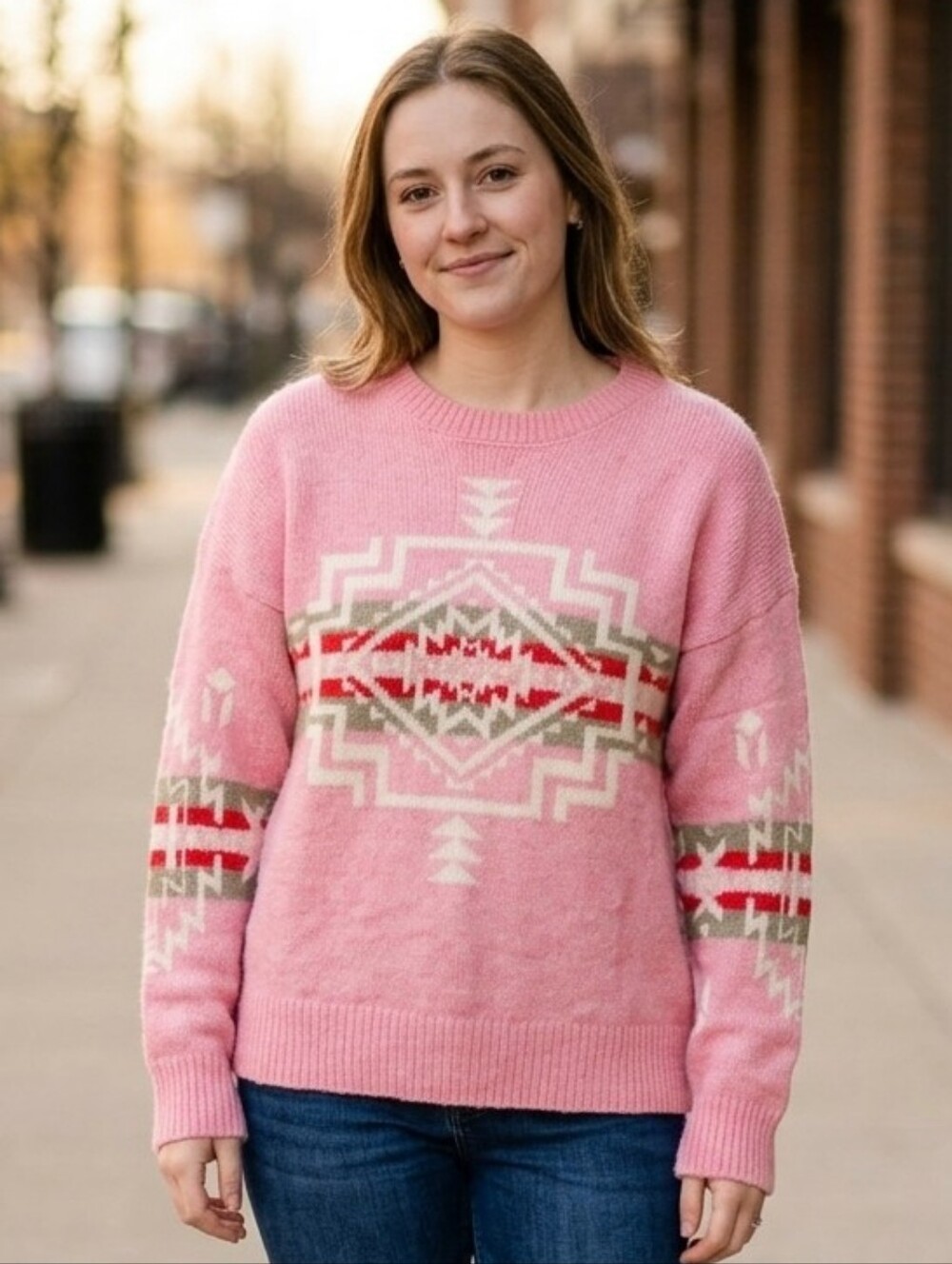 Loveriche / New In Pink Aztec Southwestern Geometric Knit Sweater Small